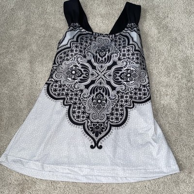Prana Phoebe Tank Top Black Gray Floral Shelf Bra Medium