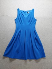 Roz & Ali Women Fit & Flare Dress 8 Blue V Neck Sleeveless Back Zip Cocktail