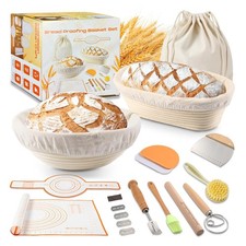 Banneton Bread Proofing Basket Set, 9" Round  10" Oval Bread Baskets with Li...