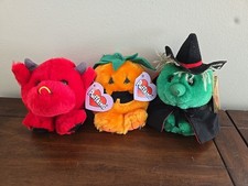 Halloween Puffkins Lot 3 Stuffed Plush Toys 90s Vintage Gourdy Hazel Bruno