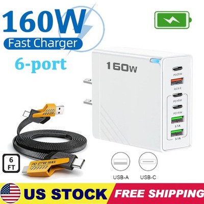 160W 6-port Fast Charging And 4-in-1 Cable For Samsung Google iPhone Series