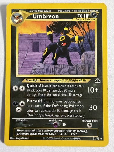 Umbreon 32/75 Neo Discovery 2001 Pokemon TCG Vintage Non Holo Rare LP