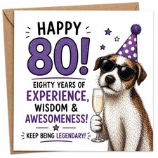 Funny 80th Birthday Card Bold Cheeky Dog Illustration Milestone Gift