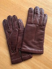 Chocolate Brown Leather Gloves Lamb Stitch Design Made In Italy