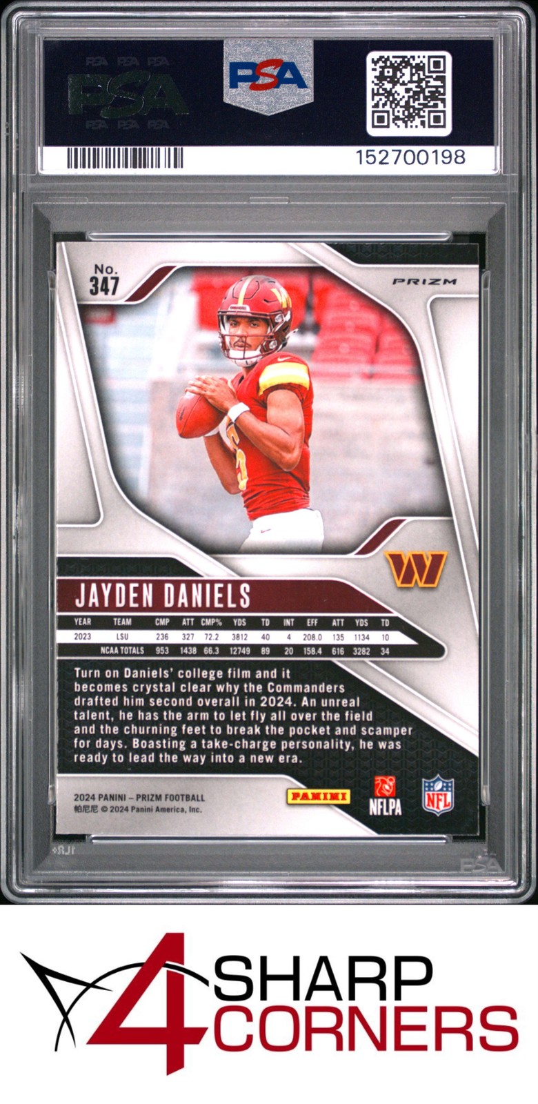 2024 PANINI PRIZM NEON GREEN PULSAR PRIZM #347 JAYDEN DANIELS RC PSA 10 view 2
