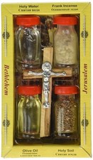Holy Land Set 5 in 1 Olive Wood Cross Set with 3 Bottles Oil Jordan