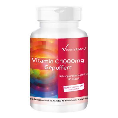 Vitamin C 1000 mg gepuffert - 180 Kapseln - Calciumascorbat für 1/2 Jahr | Vegan