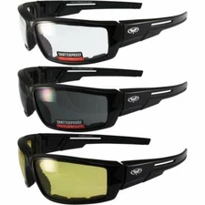 3 Global Vision Sly Motorcycle Glasses Black Frames 1 Clear Smoke 1 Yellow Lens