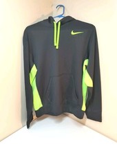 Nike Hoodie Medium Sweatshirt Therma- Fit Black Neon Green Kangaroo Pocket