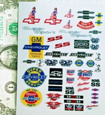 1/24 1:24 SLOT CAR WHITE Cut & Peel STICKERS, Chevrolet Chevy Nova Camaro SS V8