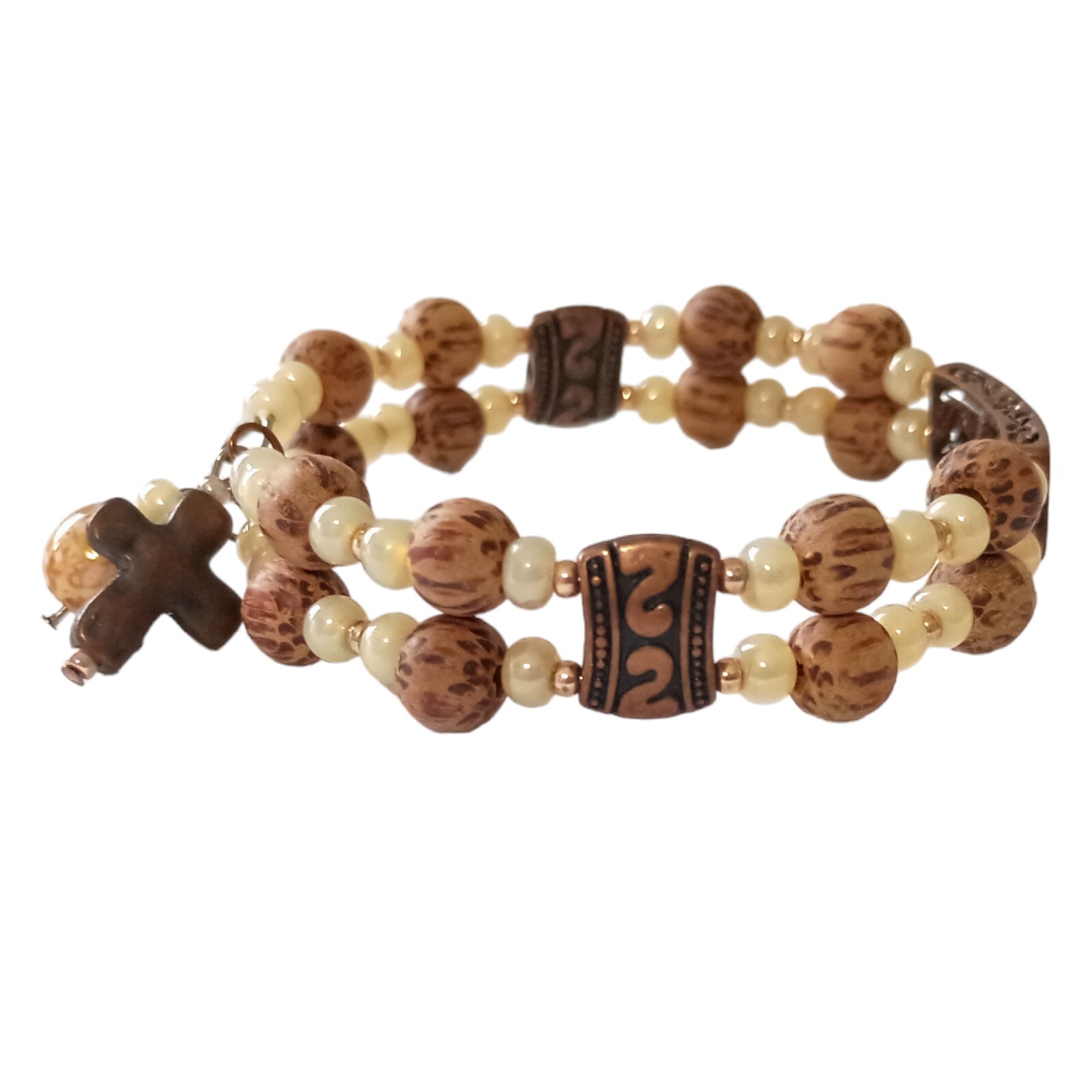 LIVE Beaded Memory Wire Bracelet Bangle Cross Ins… - image 3