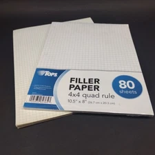 Tops 80 Sheets 4 Quad Filler Paper 4x4 Quad Ruled Graphing Math 10.5x8 Graph NEW