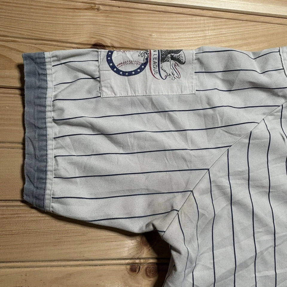 Camiseta de béisbol blanca a rayas prendedor de iniciación vintage de los New York Yankees talla grande Foto 3 de 4