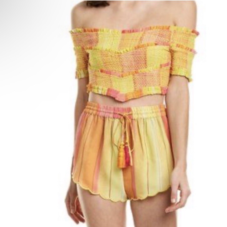 Rococo Sand Patchwork Cropped Off Shoulder Short … - image 1