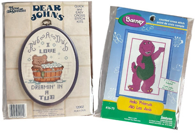 Lot of 2 Cross Stitch Kits Barney Hello Friends Dear John Rub A Dub Kids Room