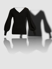  375 Neiman Marcus Women Cashmere Black Long Sleeve V-Neck Sweater Size L