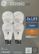 4 GE Classic 40-Watt Frosted White Daylight Bright A19 LEDs w/Medium Base