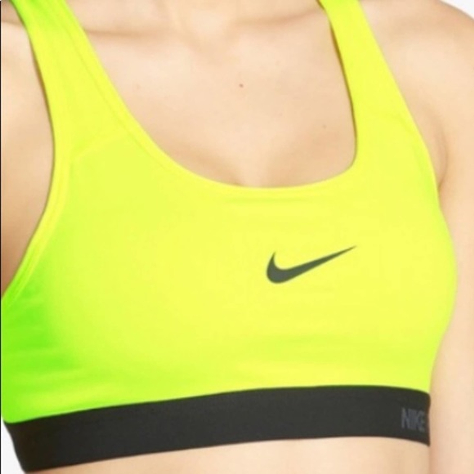 Nike Sports Bra Pro Dri Fit Workout Gym Black Swosh Bright Neon Yellow Size XS-image