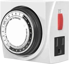 Heavy Duty Mechanical 24 Hour Timer Dual Outlet 3-Prong Accurate Indoor for Lamp