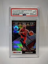 🏀HOLO SP 2019 Hoops Premium Stock Damian Lillard #8 Lights Camera Action PSA 9