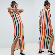 ASOS Rainbow Stripe Maxi Dress With Slits By ASOS Tall Exclusive US 4 57" hem