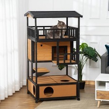 Wooden Outdoor Cat House 3-Tier Cat Shelter L...