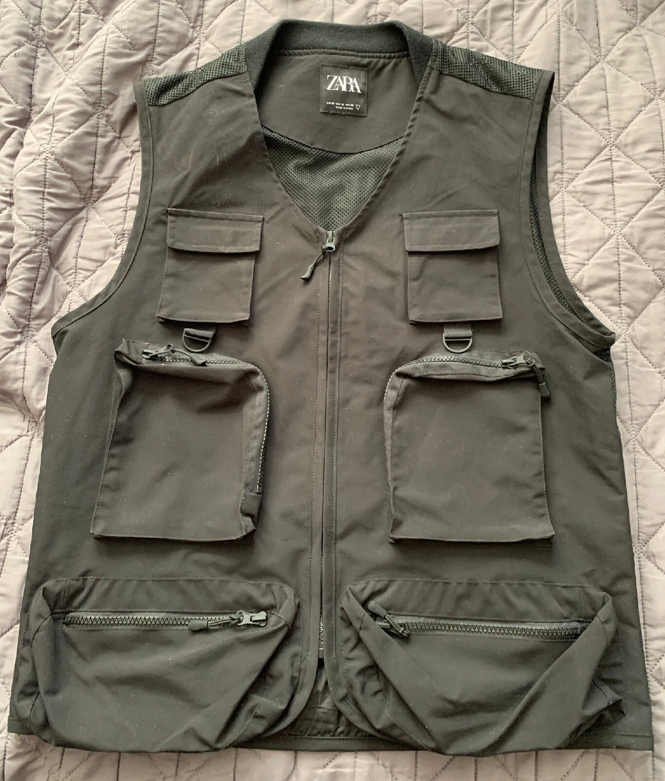 Zara Mens Waistcoat Multi Packets Hiking Gilet Fishing Vest In Black Size M
