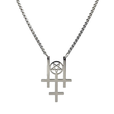 Triple Inverted Cross With Pentagram Necklace Satanic Antichrist ...