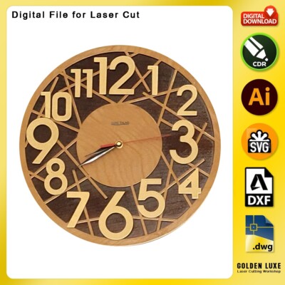 Wall Decorative Clock CW001B DXF SVG CDR file Vector for Laser Cutting Machine