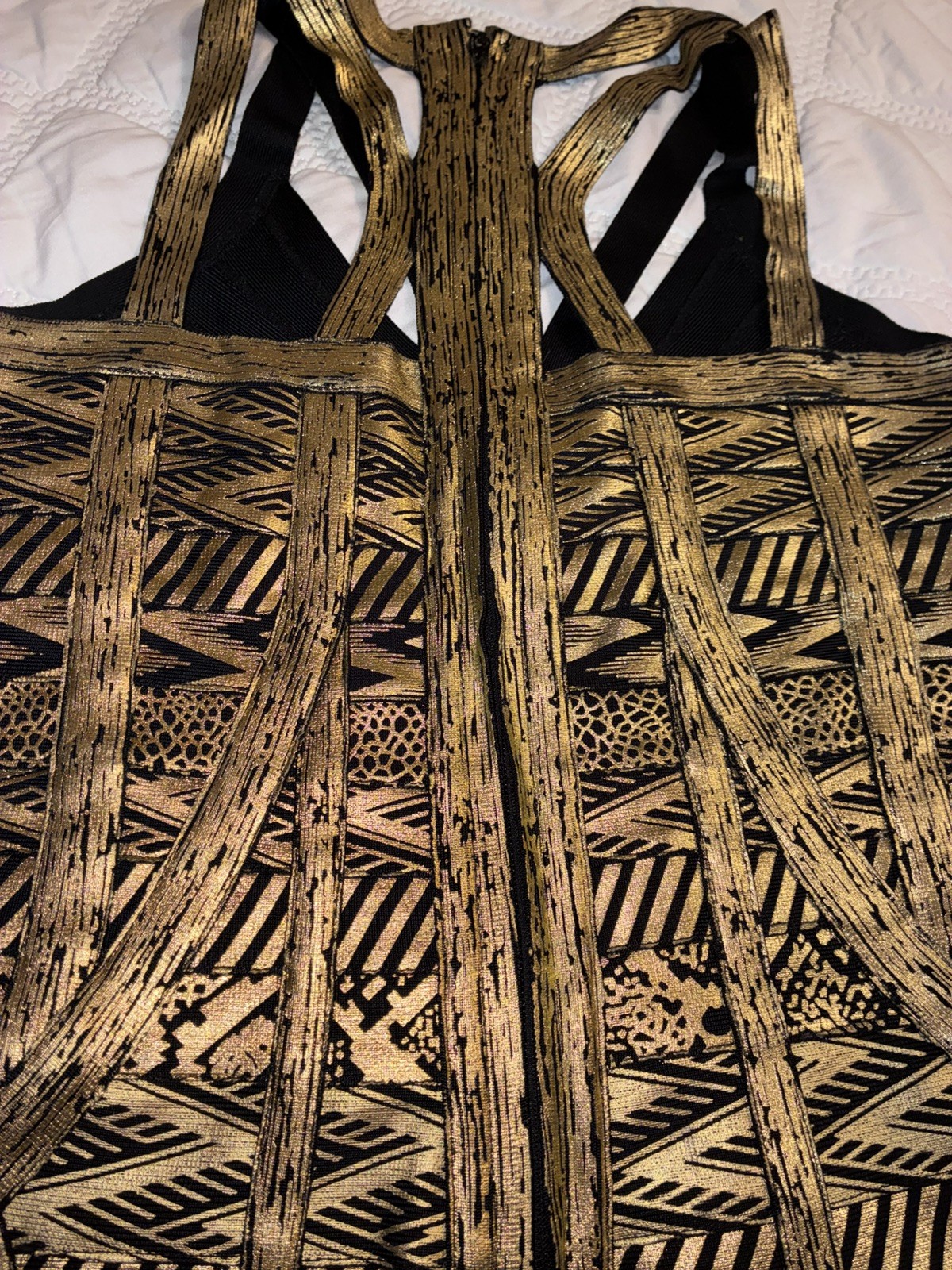 Akira Chicago Women's Sleeveless Gold & Black Weave Bandage Bodycon Mini Dress M