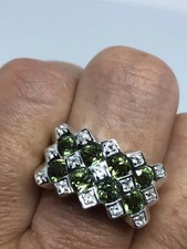 Vintage Handmade Genuine Green Peridot Filigree Setting 925 Sterling Silver Goth