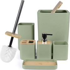 Bamboo Bathroom Accessories Set 6 Piece Square Spiral Set,Green  Includes Soap