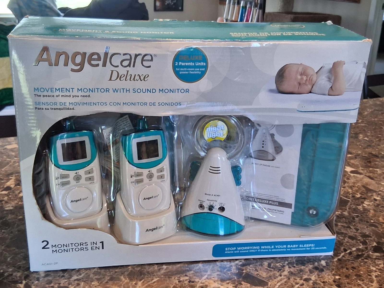 NEW Angelcare Deluxe Movement Sensor Sound Monitor 2 Parents Units (AC401-2P)