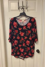 Bobbie Brooks 3X Black Floral Short Sleeve Blouse Top Women's Plus Size 3XL NICE