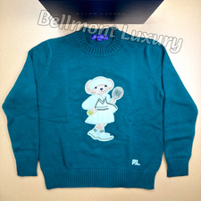 POLO RALPH LAUREN Women's Teal Tennis Polo Bear Crewneck Knit Sweater NWT Small