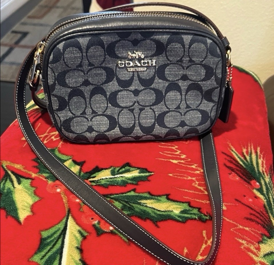 Coach Signature Logo Navy/Blue Small Zip Crossbody Bag, Gold