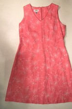 Talbots Petites Sleeveless Pink Embroidered Lined Dress Floral V Neck Womens 14