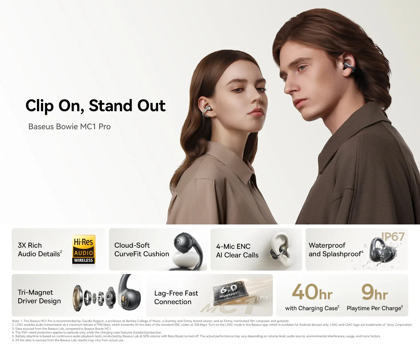 Baseus Bowie MC1 Pro Open-Ear TWS Earbuds, IP67, SuperBass 2, AI