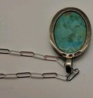 Barse Signed Oval Turquoise Sterling Silver Pendant W/Italy Link Chain Necklace  — photo 10