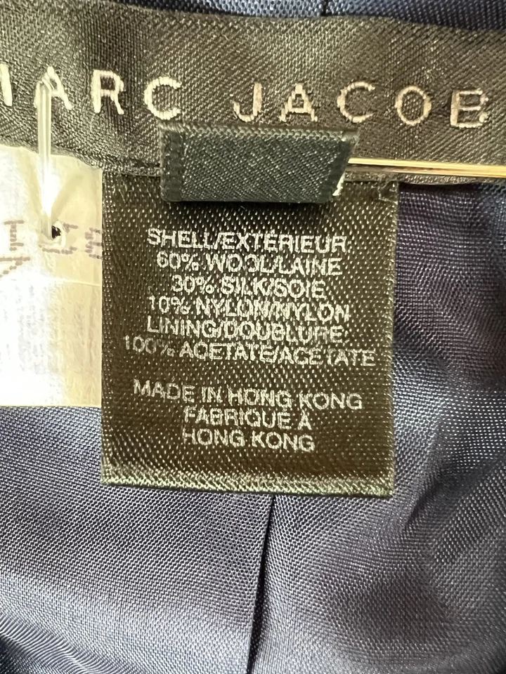 Chaqueta De Colección Marc Jacobs Para Mujer 4 Azul Lana Mezcla Seda Doble Pecho Tweed Foto 3 de 4