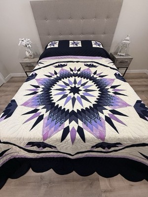 New Amish Quilt Compass Star   Blue & Purple 105 x115  Handmade in Lancaster PA