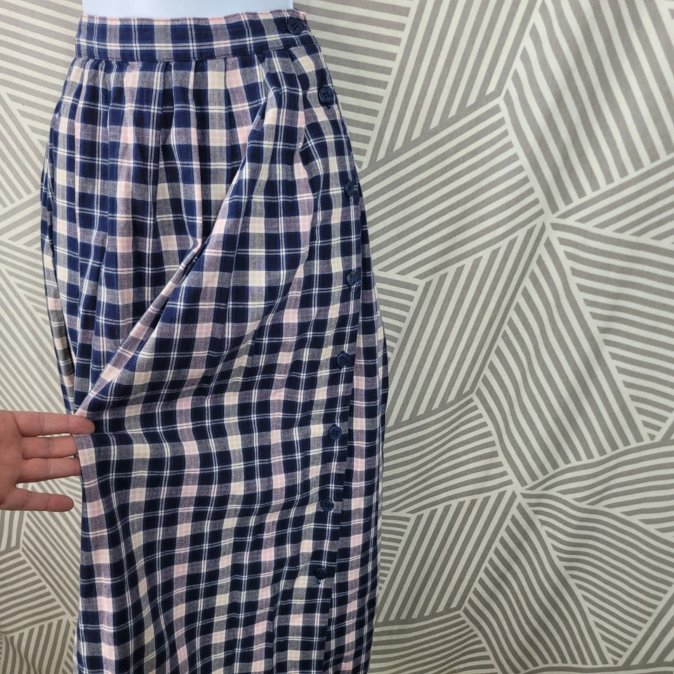 Vintage Talbots Pleated Skirt Size 8 Plaid Preppy Side Button Blue Pink Stretch - Image 4 of 4