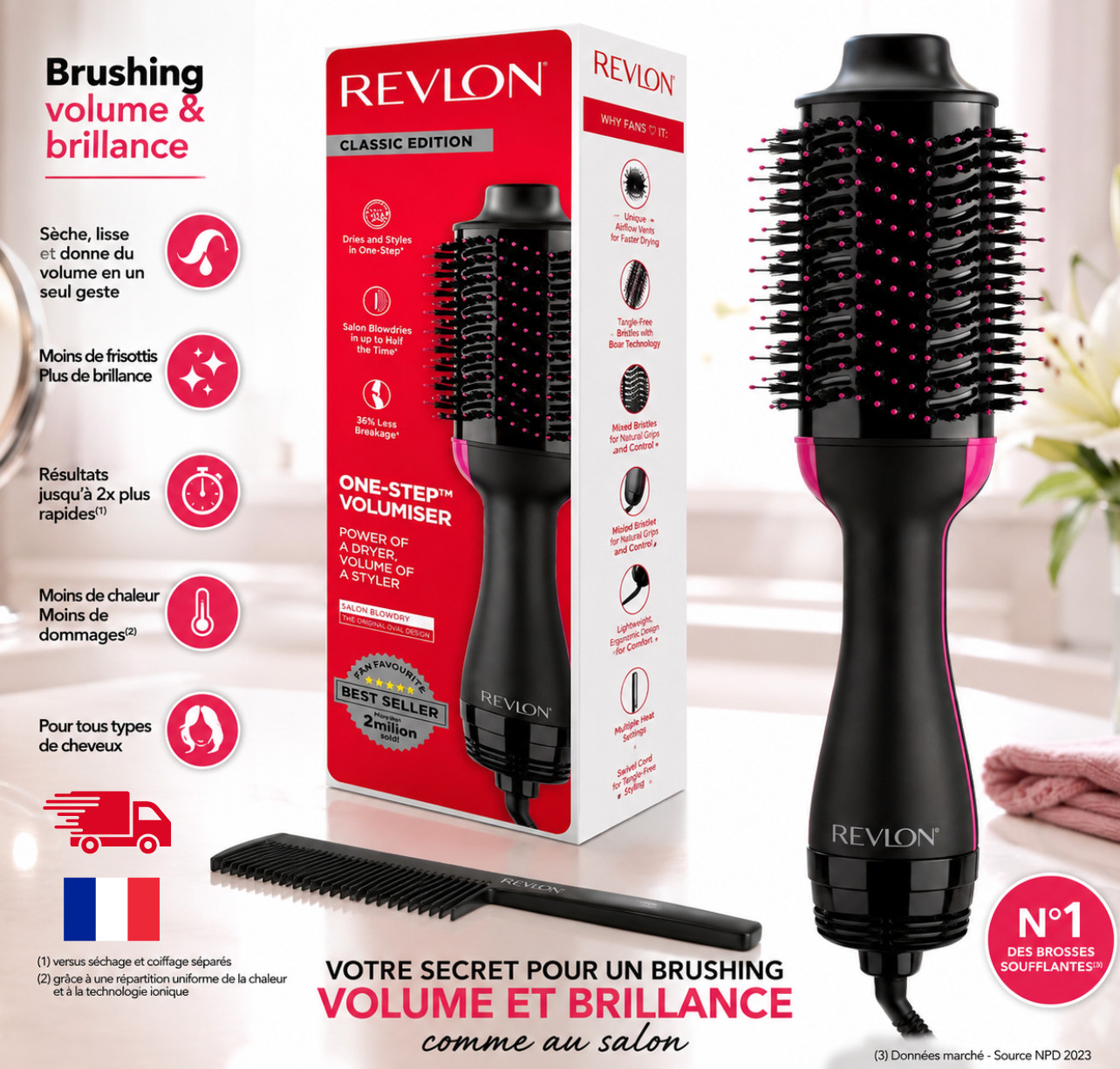Brosse soufflante volumisante Revlon Salon One-Step à technologie ionique anti-frisottis 800W