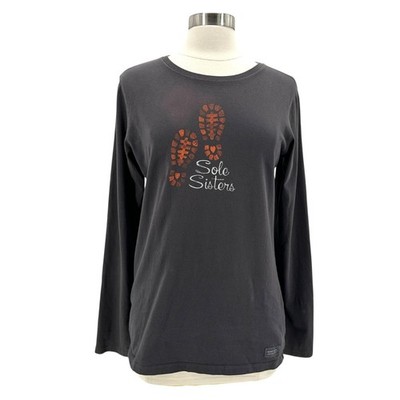 Life Is Good Womens Medium Top Classic Fit Soul Sisters Footprint Distressed