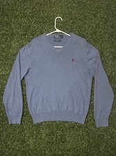 VINTAGE 100 Pima Cotton Ralph Lauren Blue V-Neck Pullover Sweater Men's Size L