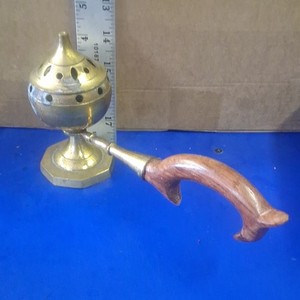 Made in India Brass Buddhist Incense Burner Censer w/ Lid Vent Holes Handle