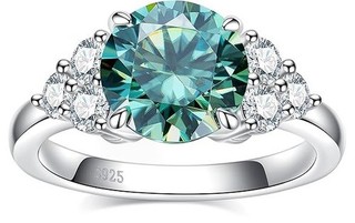 925 Silver Blueish Green VVS1 Moissanite Diamond Alternative Wedding Ring Size 7