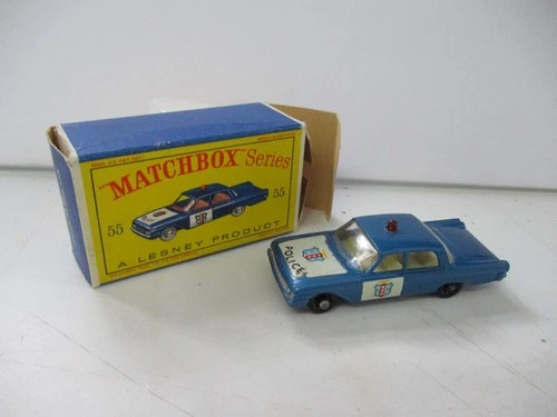 Matchbox Lesney Regular Wheels #55 Ford Fairlane Police Car- black wheels, boxed