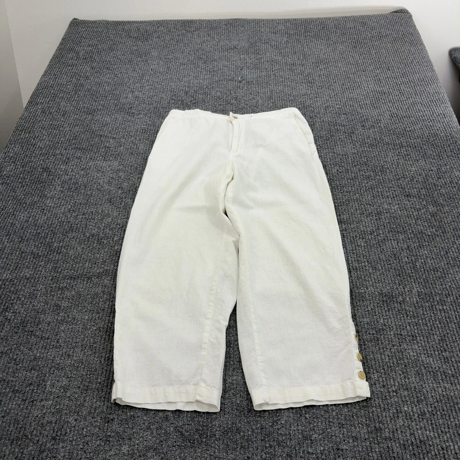 Columbia Capri Pants Women S White Linen Cotton Button Hem Outdoor Casual Summer