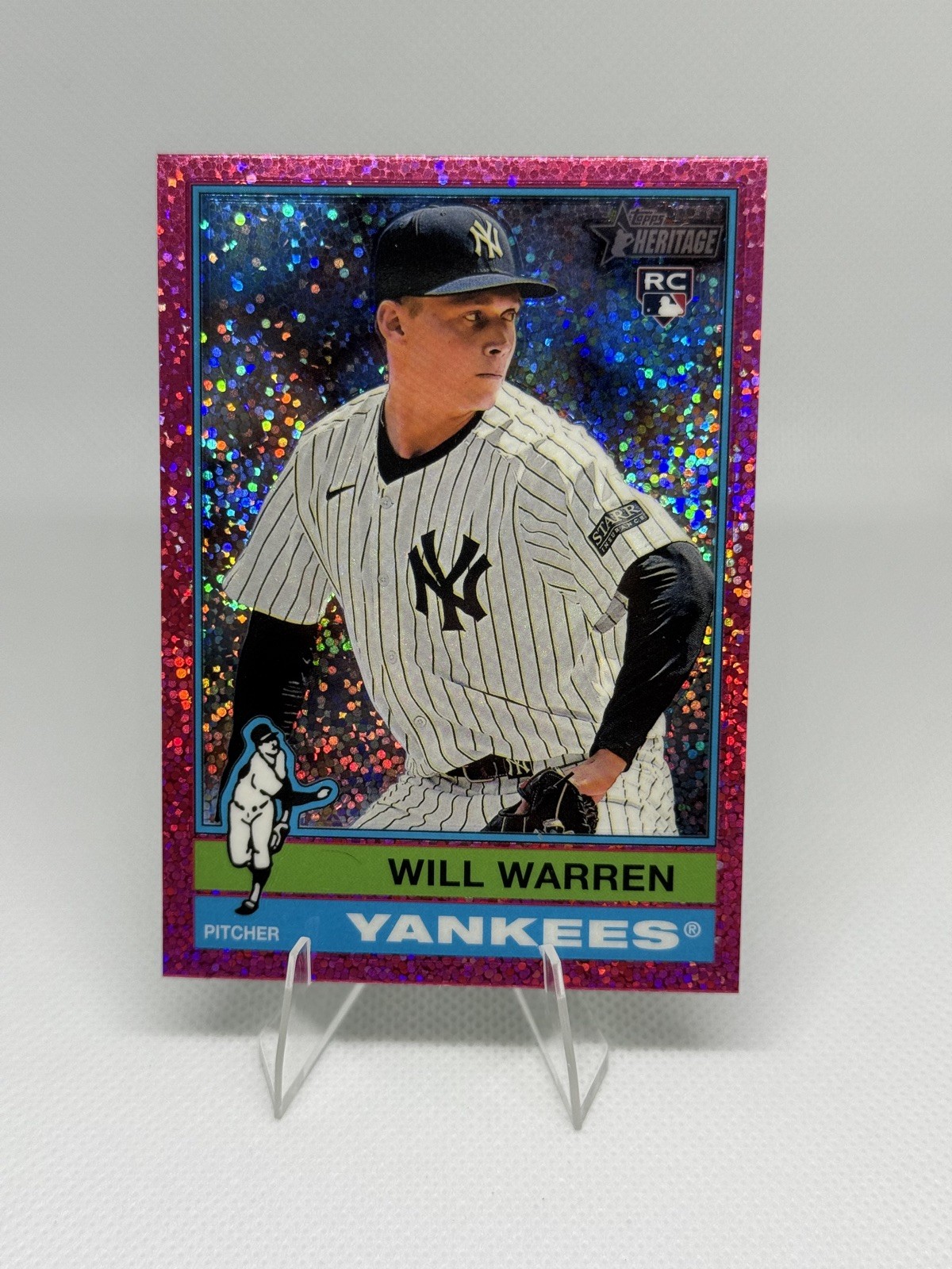2025 Topps Heritage Will Warren Pink Sparkle Chrome New York Yankees #281 RC